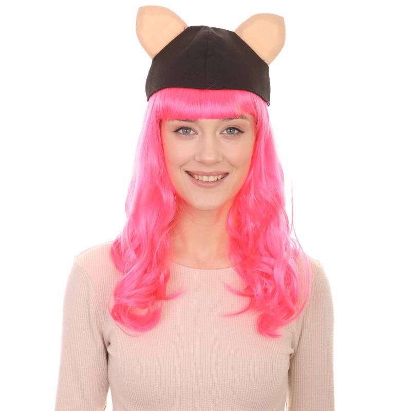 Womens Wolf Wig with Hat , Pink TV/Movie Wigs , Premium Breathable Capless Cap