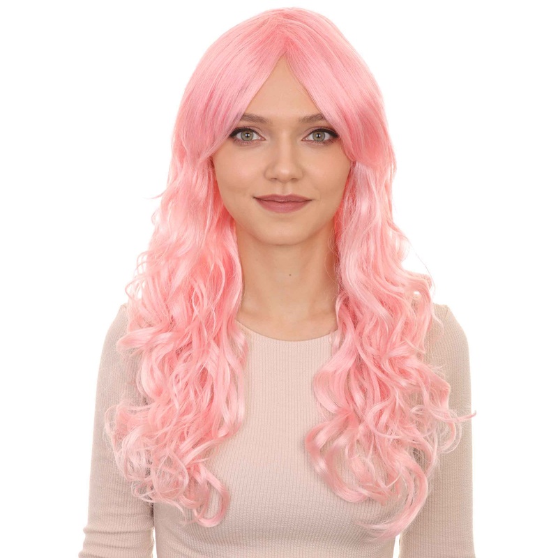 Womens Long Wavy Wig | Pink Fashion Wigs | Premium Breathable Capless Cap