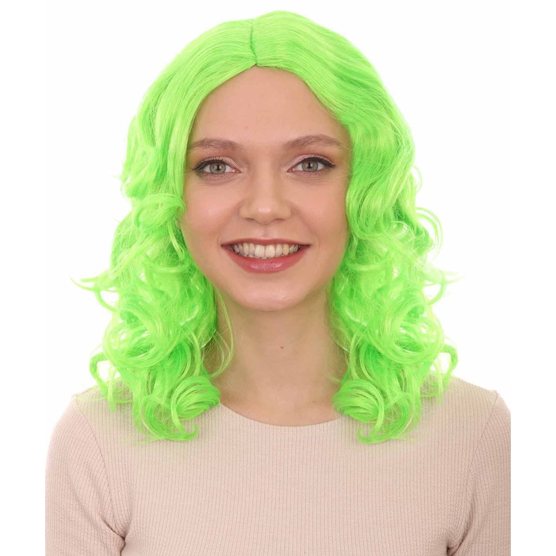 Womens Neon Green Curly Wave Wigs | Premium Breathable Capless Cap