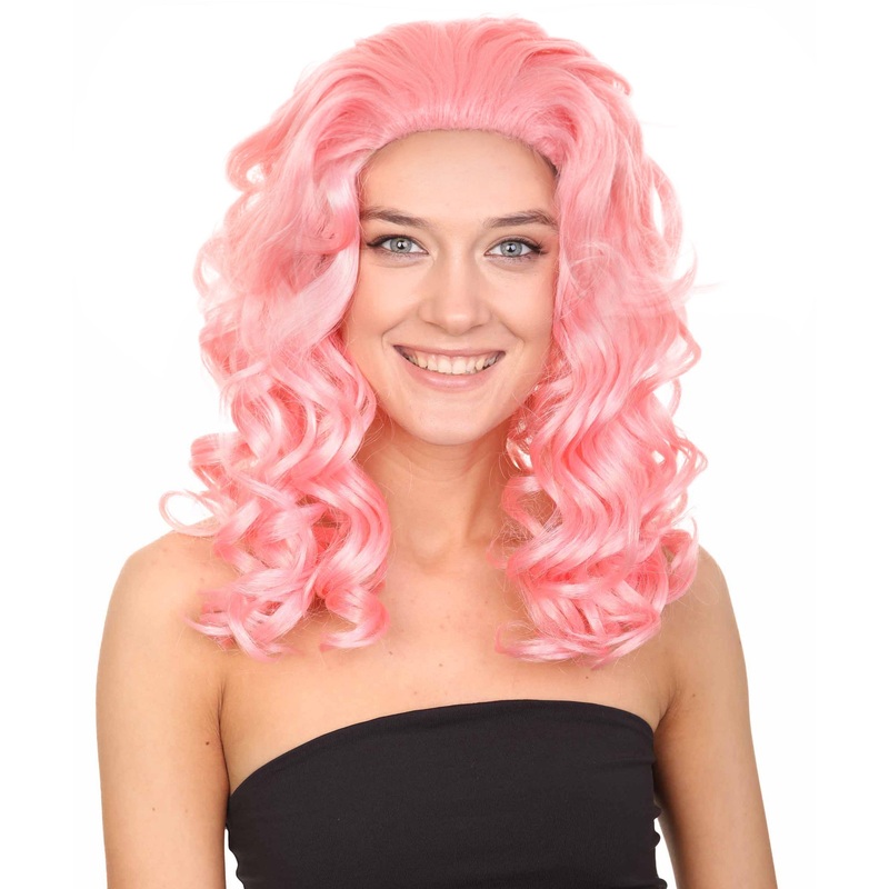 Womens Pink Curly Wavy Wig | Pink Party Wigs | Premium Breathable Capless Cap