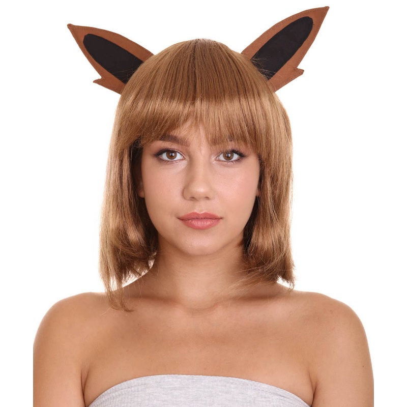 Womens Monster Wig with Ears | Brown Fancy Video Game Wigs | Premium Breathable Capless Cap
