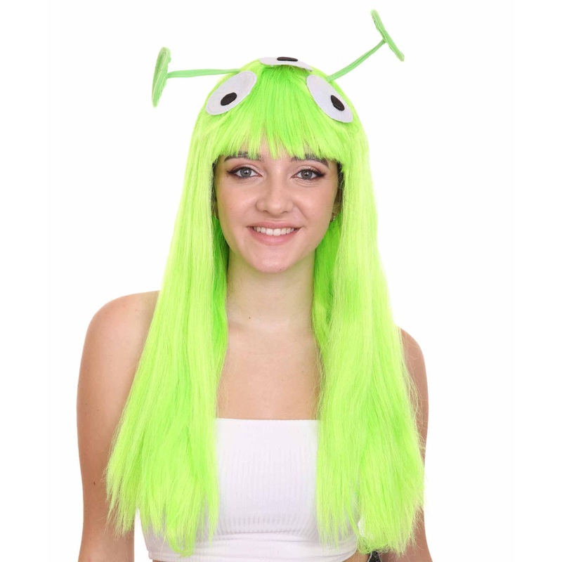 Womens Wig with 2 Antennaes , Green TV/Movie Wigs , Premium Breathable Capless Cap