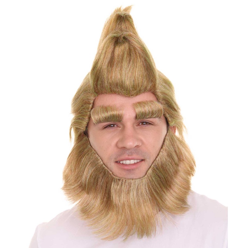 Christmas Wig Eyebrows with Beard Full Set | Brown Holiday Wigs | Premium Breathable Capless Cap