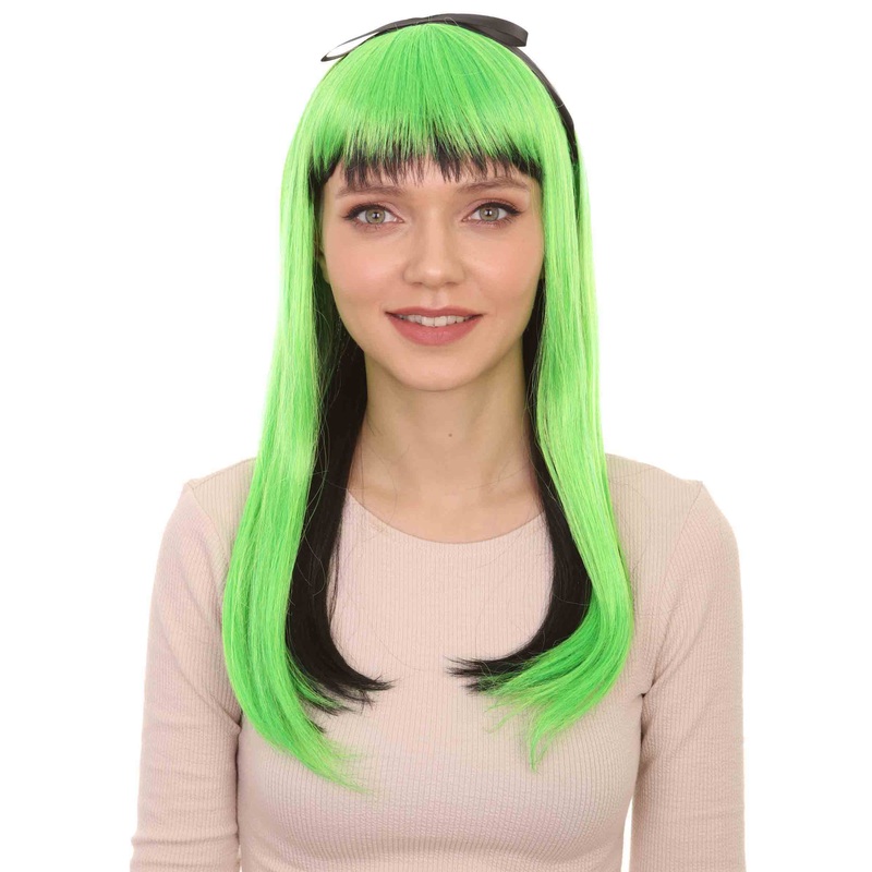 Womens Neon Doll Wig | Black & Green Neon Wigs | Premium Breathable Capless Cap