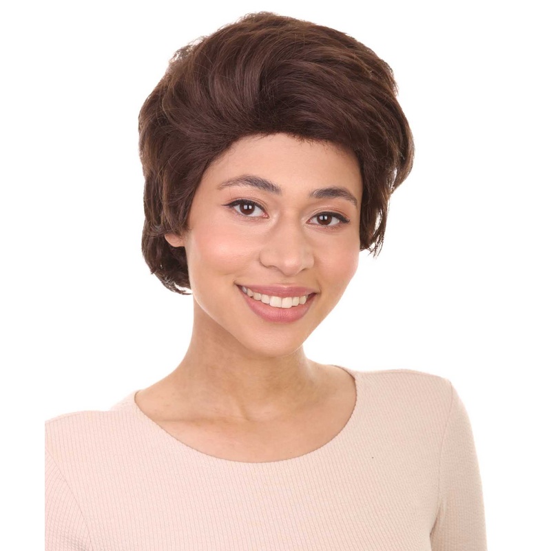 Womens Short Adult Wig , Brown Vintage Wigs , Premium Breathable Capless Cap