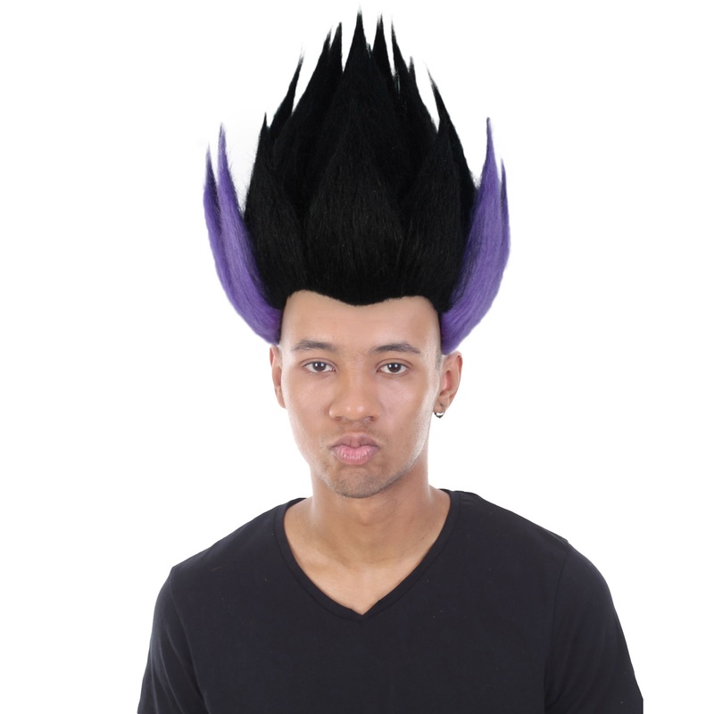 Anime Spike Wig |  Black & Purple Spike TV/Movie Wigs | Premium Breathable Capless Cap