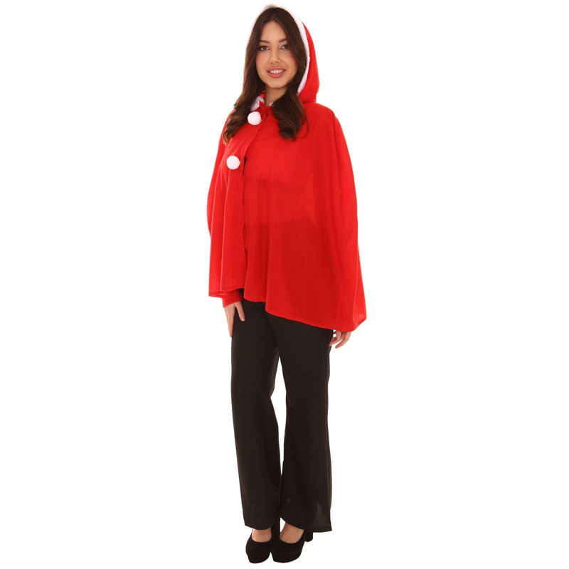 Women's Mrs. Santa Hooded Cape Red Christmas Costume.
