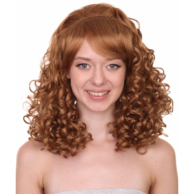 Womens Rockabilly Long and Curly Brown Wig | Country Girl Vintage Wigs | Premium Breathable Capless Cap