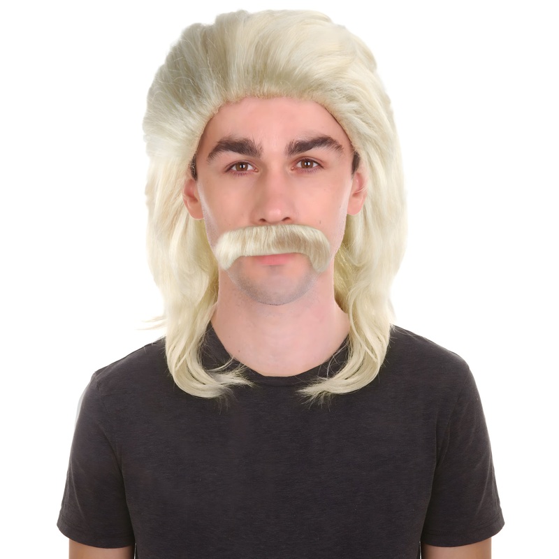 70's Mens Wig With Mustache | Blonde Retro Wig  Breathable Standard Cap