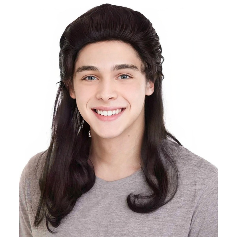 80's Mullet Black Wig | Retro Halloween Wig | Premium Breathable Capless Cap