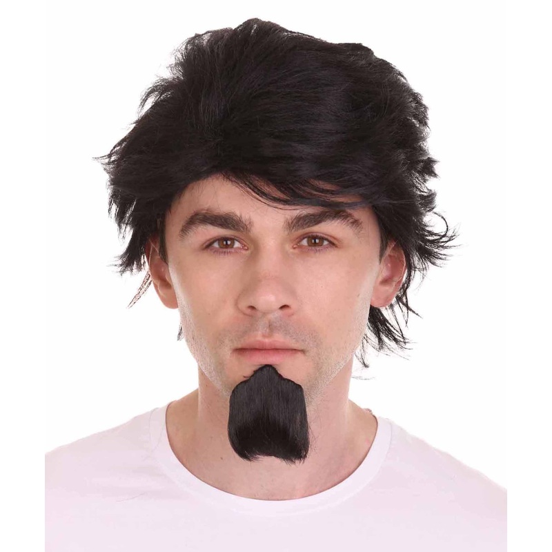 Animated Movie Dead Musician Black Wig with Goatee Set , TV/Movie Wigs , Premium Breathable Capless Cap