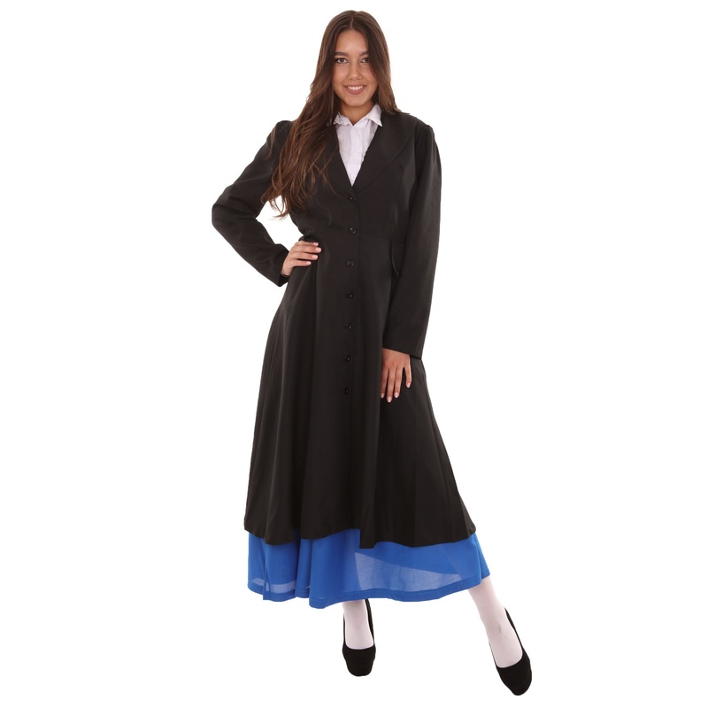 Women's English Nanny Marry TV/Movie Costume | Black & Blue Fancy Costume