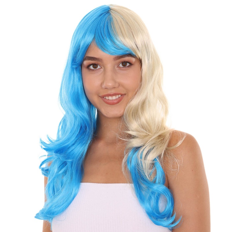 Blonde and Blue Big Curly Womens Wig , Celebrity Famouse Wig , Premium Breathable Capless Cap