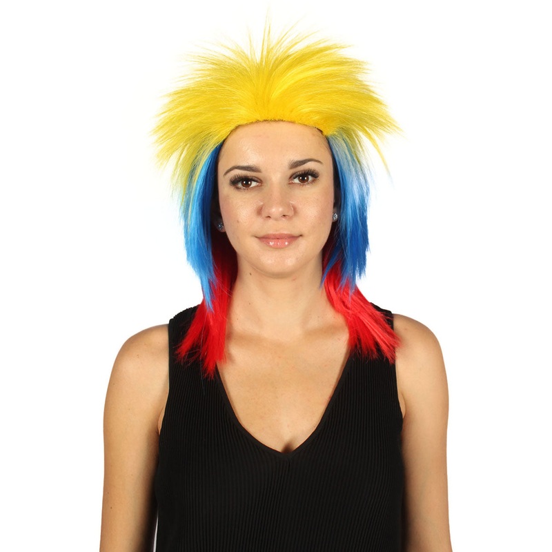 Colombia Flag Sports,80's Mullet Wig | Patriotic Character Halloween Wig | Premium Breathable Capless Cap