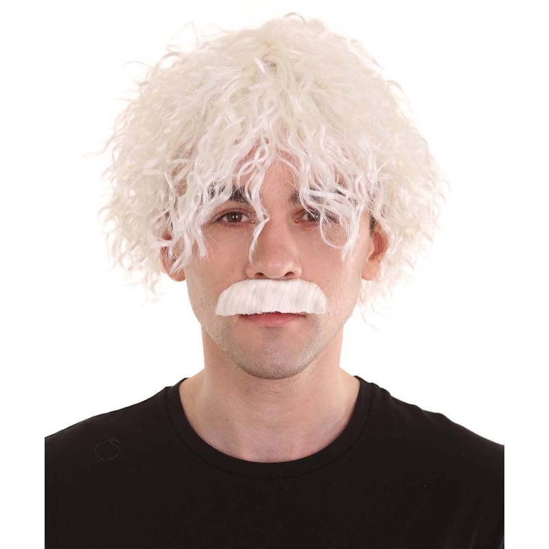 Albert Einstein Mens Wig and Mustache | Historical Halloween Wig | Premium Breathable Capless Cap
