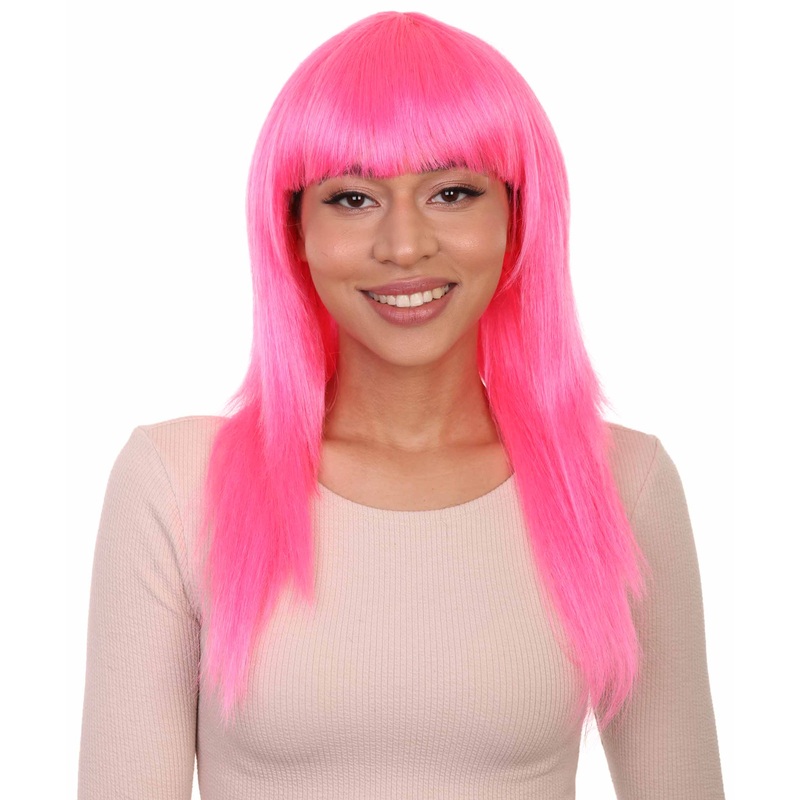 Classic Beauty Long Neon Pink Womens Wig | Character Fancy  Halloween Wig | Premium Breathable Capless Cap