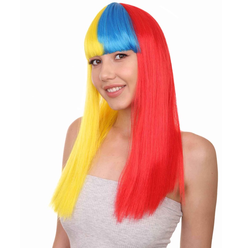 Colombia Flag Sport Party Long Bob Wig | Patriotic Character Halloween Wig | Premium Breathable Capless Cap