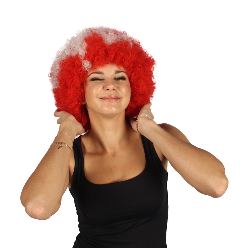 Denmark Flag Bob style Afro Wig | National Pride Red Halloween
