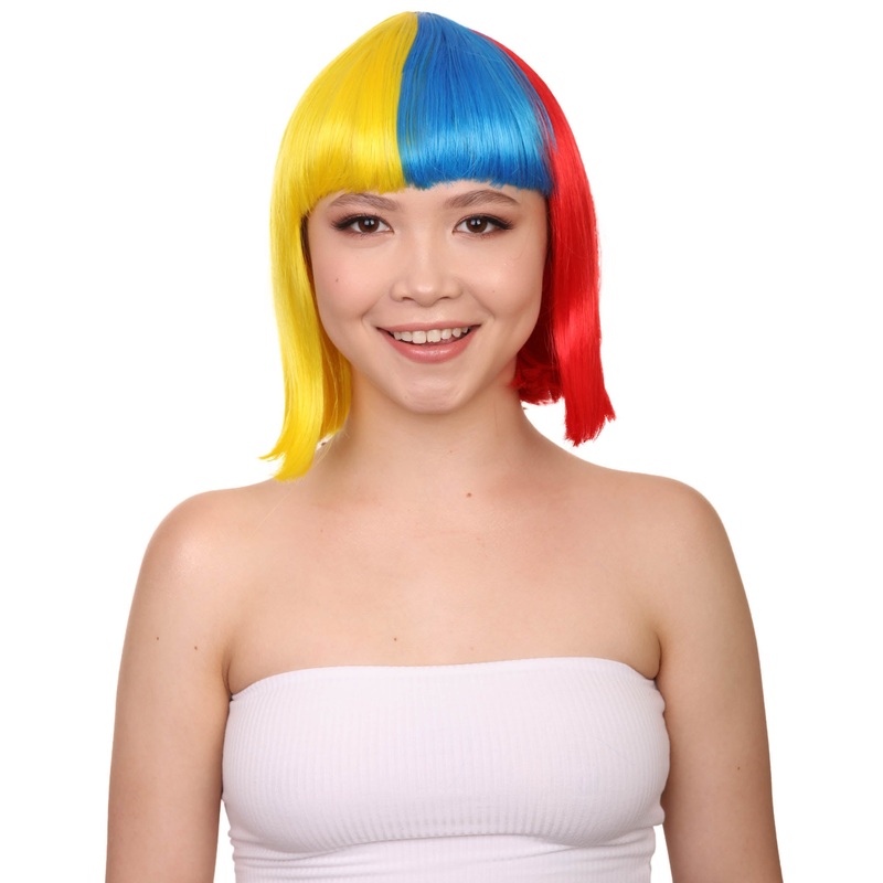 Colombia Flag Bob Wig Sport Party  | Patriotic Character Halloween Wig | Premium Breathable Capless Cap