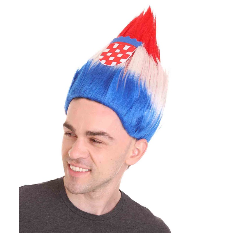 Croatia Flag Sport Troll Wig | Halloween Wigs | Premium Breathable Capless Cap