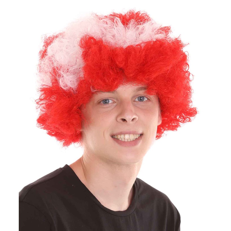 Denmark Flag Sport Afro Wig | Red White Jumbo Wig