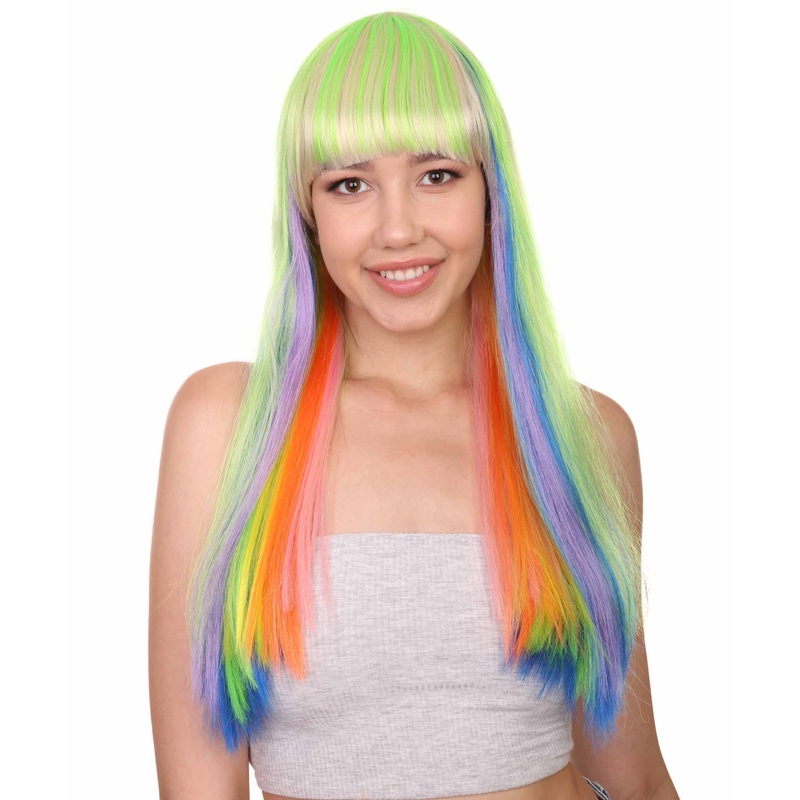 Womens Rainbow Bob Wig | Party Ready Halloween Wig | Premium Breathable Capless Cap