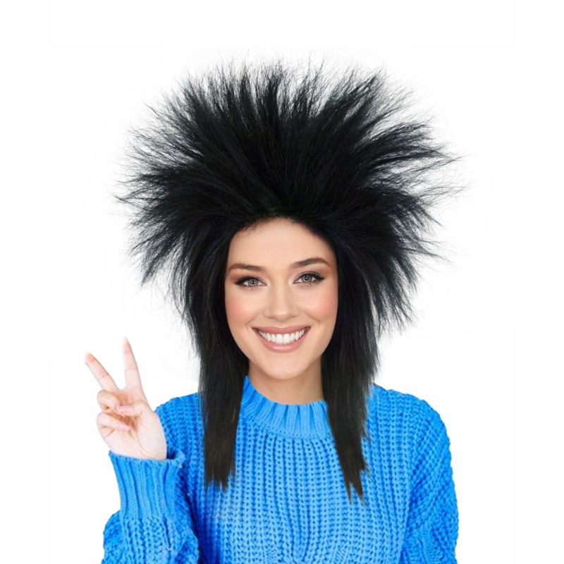 80's Rock Star Disco Black Rave Women's Wig | Cartoon Fancy Halloween Wigs | Premium Breathable Capless Cap