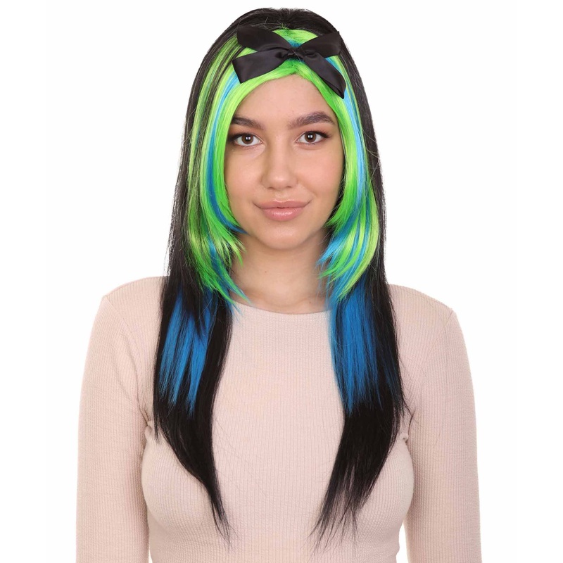 Bewitching Blue Mixed Women's Wig | Farm Girl Black Blue Green Cosplay Halloween Wigs | Premium Breathable Capless Cap