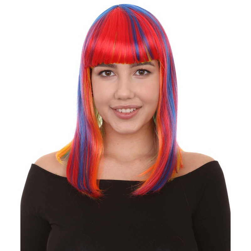 Womens Rainbow Medium Bob Wig | Party Ready Halloween Wigs | Premium Breathable Capless Cap