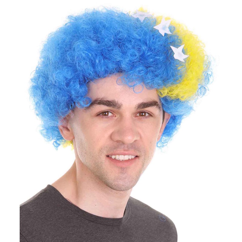 Bosnia and Herzegovina Sport Afro Fun Wig | Blue Yellow Wig