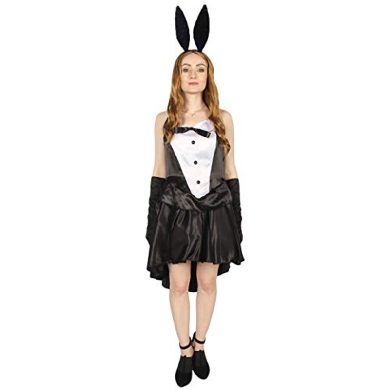 Women's 3 piece Bunny Tuxedo with Ears Headband Costume |Black and White Halloween Costume