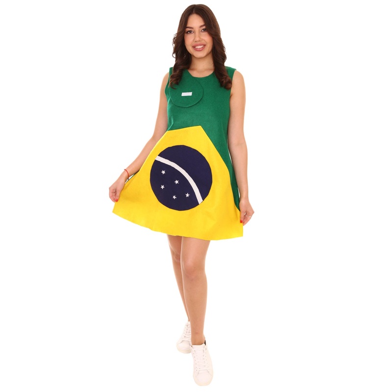 Women's Brazil Flag Trolls Dress Sport Costume | Patriotic Fancy Costume