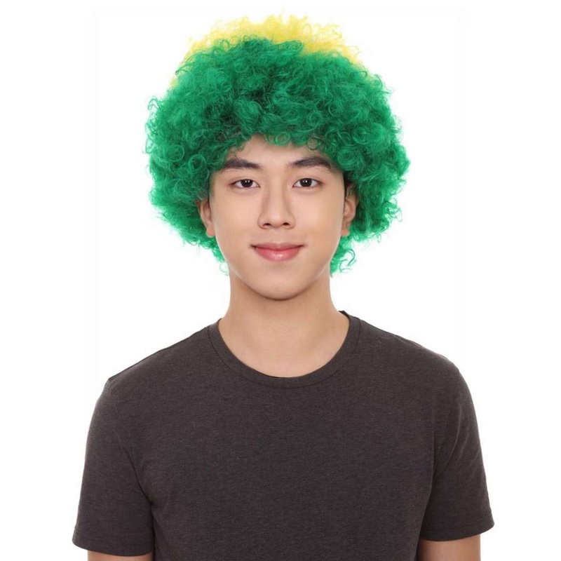 Brazil Flag Sport Afro Fun Wig | Jumbo Super Size Green Yellow Blue Wigs