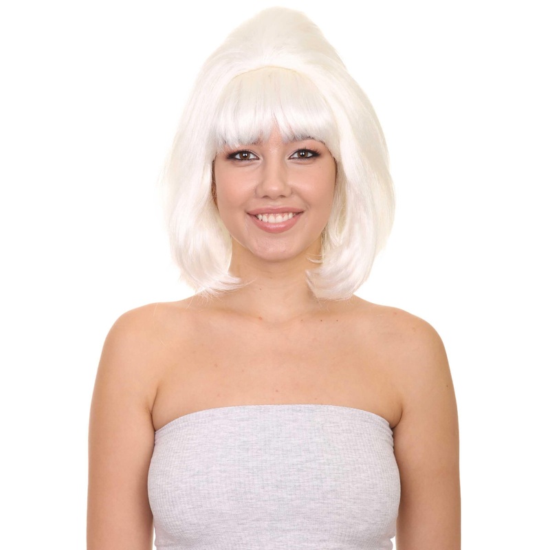 60's Groovy Bouffant Womens Wig | White Vintage Wig | Premium Breathable Capless Cap