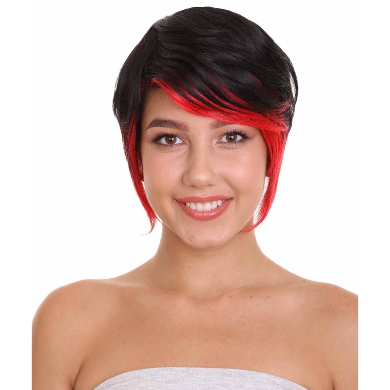 Anime Fancy Party Black and Red Womens Wig | Cartoon Two Toned Halloween Wig | Premium Breathable Capless Cap