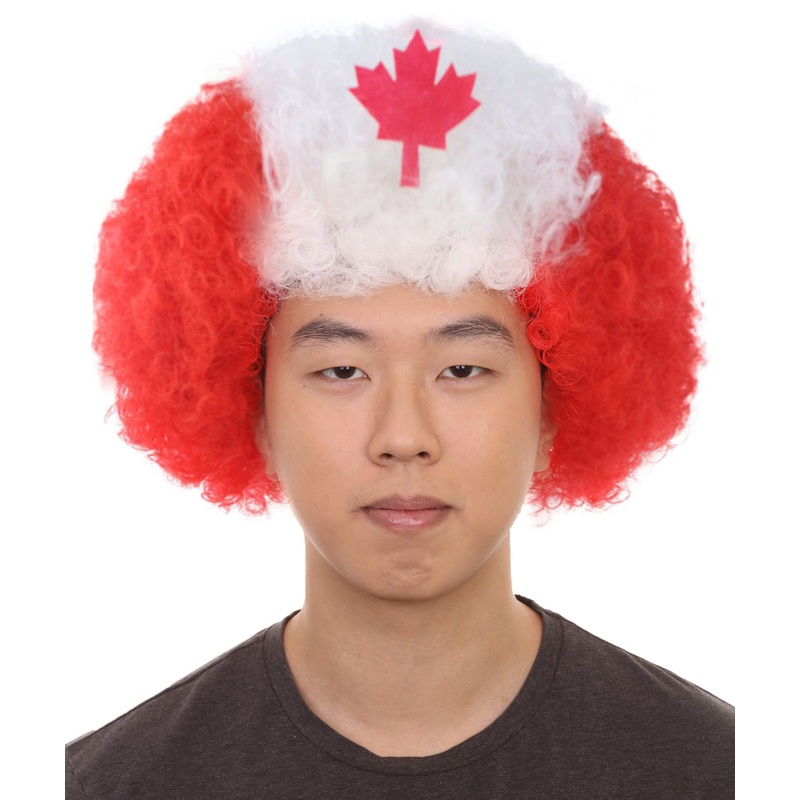 Canada Flag Afro Wig | White Red Afro Wig