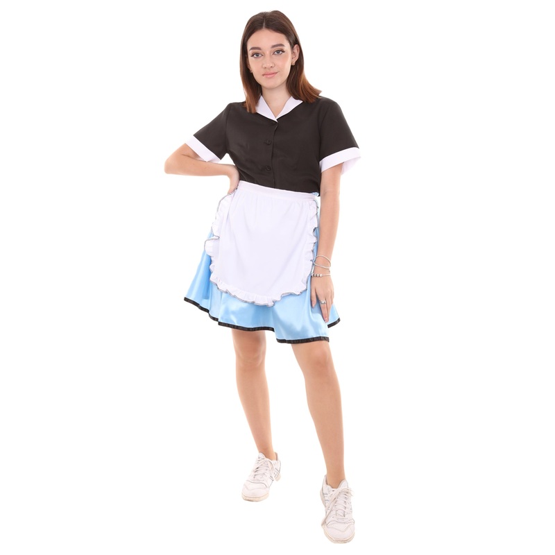 Women's 50's Car Hop Girl Waitress Costume | Black and Blue Fancy Costume