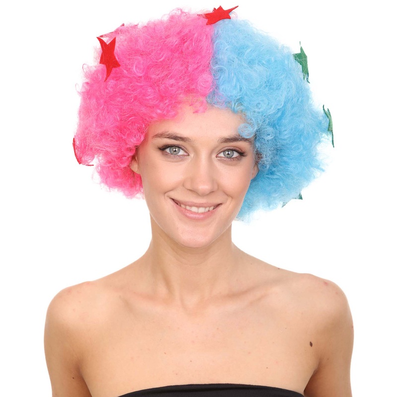 Afro Unisex Wig , Jumbo Pink & Sky Fancy Halloween Wig , Premium Breathable Capless Cap