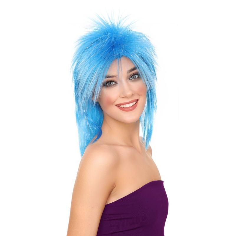 Blue 80's Rocking Diva Tinsel Womens Wig | Movie Halloween Wig | Premium Breathable Capless Cap