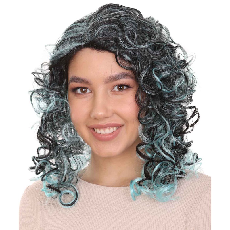 Blue Wicked Witch Womens Wig | Black Sky Horror Fancy  Halloween Wig | Premium Breathable Capless Cap