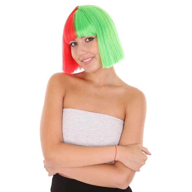 Christmas Australian Singer Womens Wig | Red & Green Holiday Wigs | Premium Breathable Capless Cap
