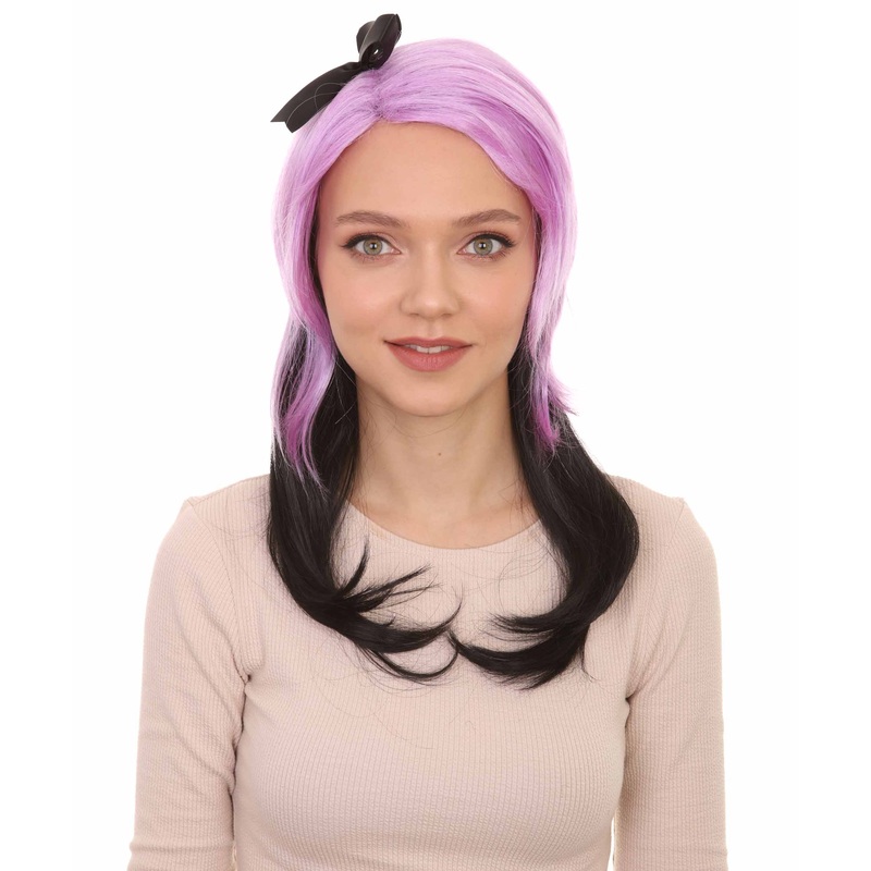 Womens Purple Black Cheerleader Wig | Party Ready Halloween Wig | Premium Breathable Capless Cap