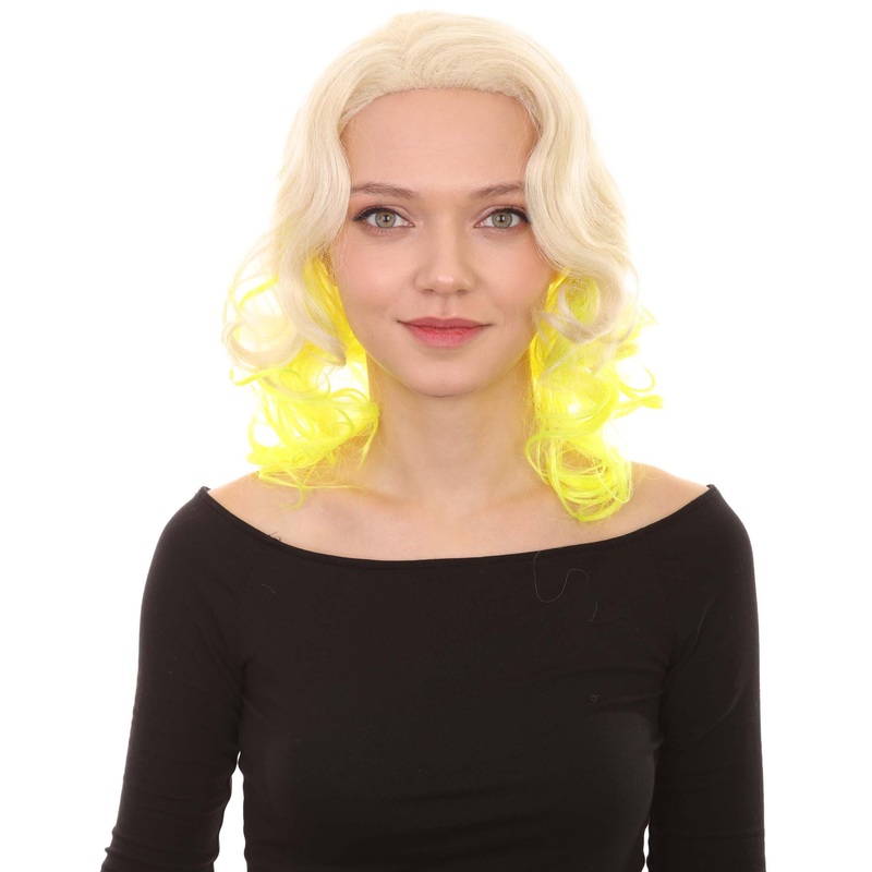 Womens Two Tone Wig , Rock Star Celebrity Yellow Wig , Premium Breathable Capless Cap