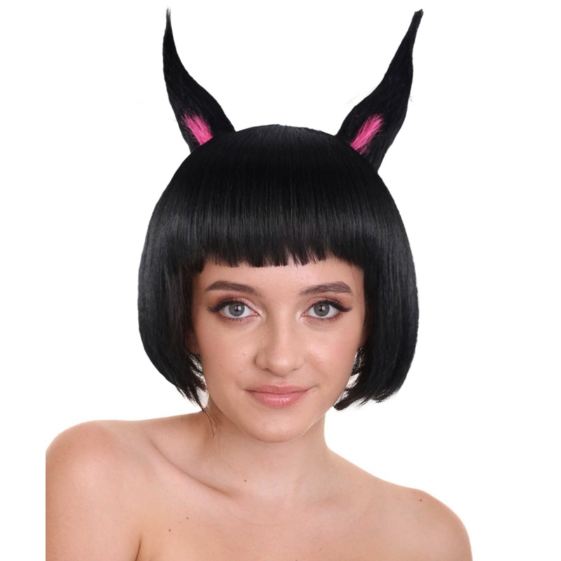Black Bunny Womens Wig | Easte Halloween Wig | Premium Breathable Capless Cap