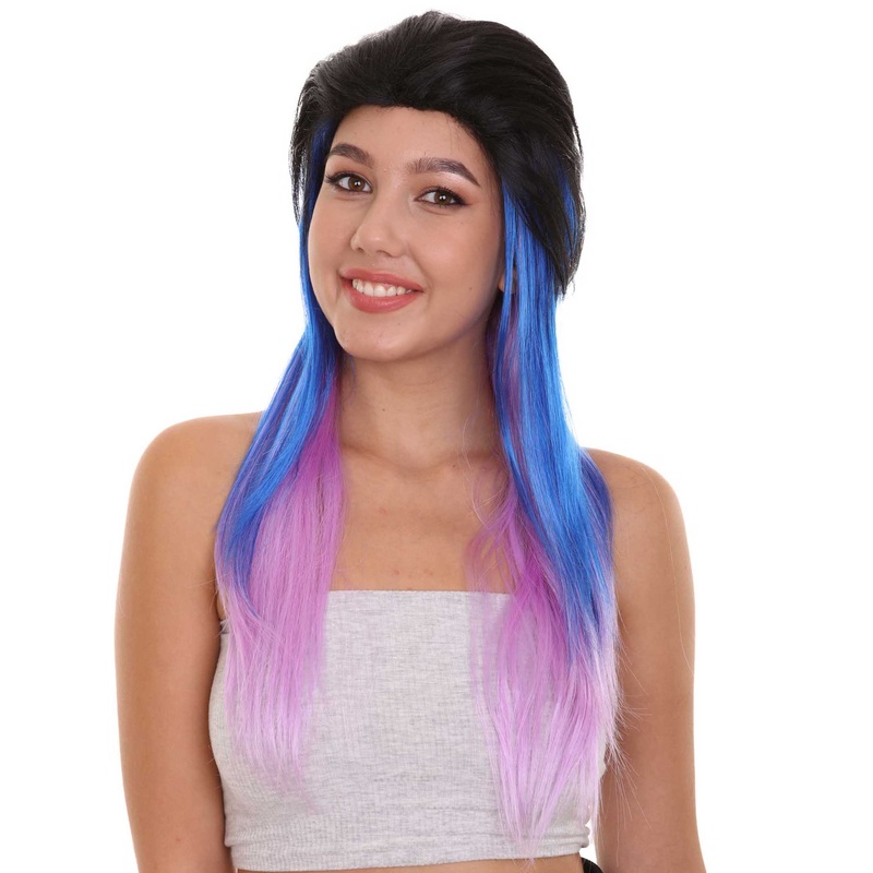 Black Purple and Blue Raving Womens Wig | Fancy Halloween Wig | Premium Breathable Capless Cap
