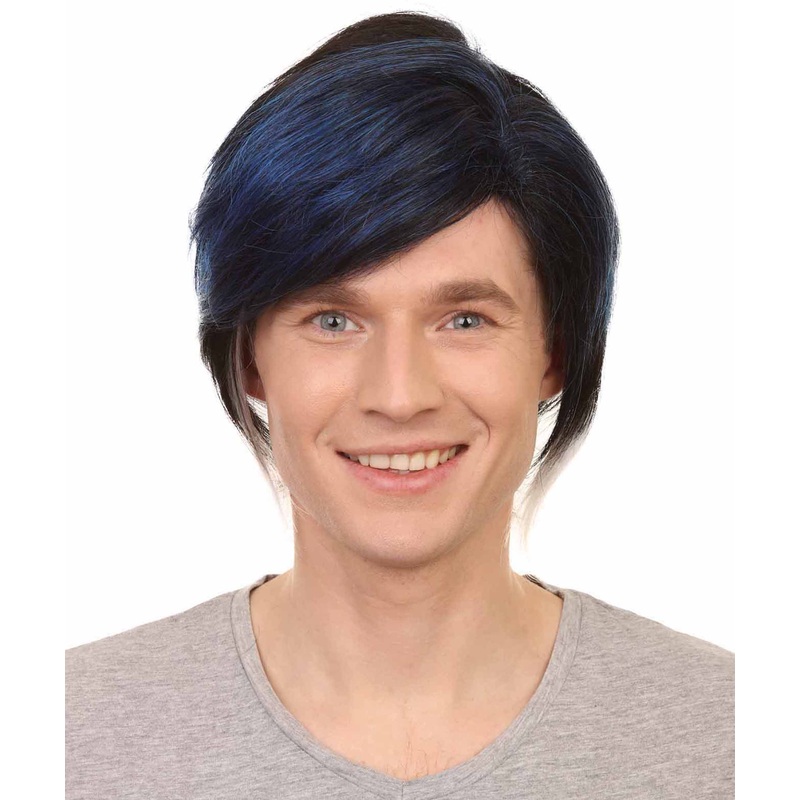 Emo Black Blue Wig | Fancy Halloween Wig | Premium Breathable Capless Cap
