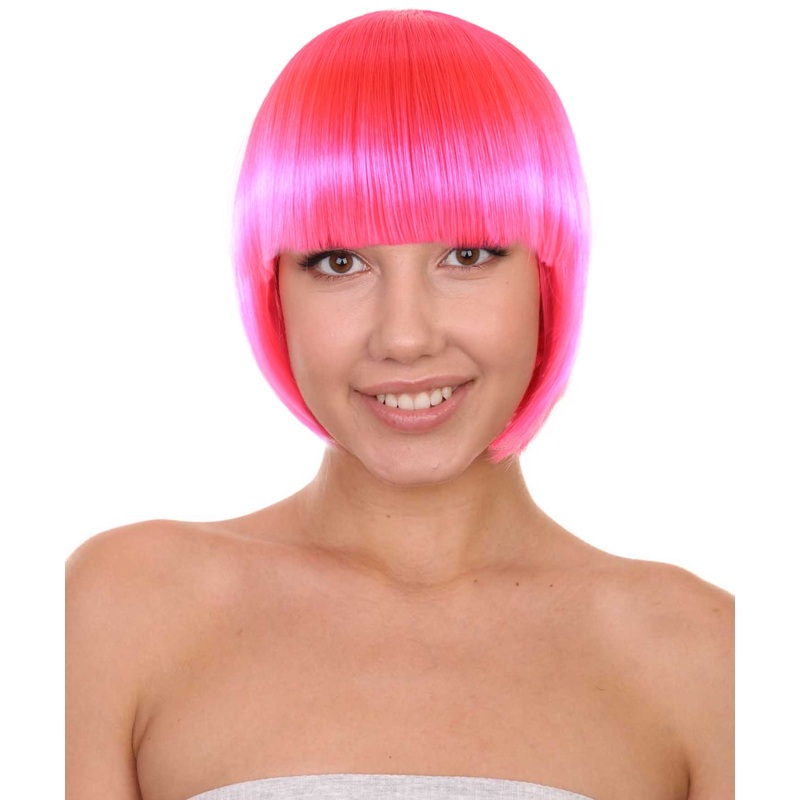 Womens Neon Pink Bob Wig | Party Ready Fancy Halloween Wigs | Premium Breathable Capless Cap