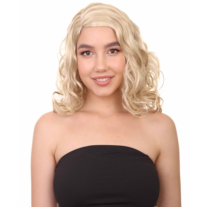 Blonde Curly Womens Wig | Glamour Station Fancy Halloween Wig | Premium Breathable Capless Cap