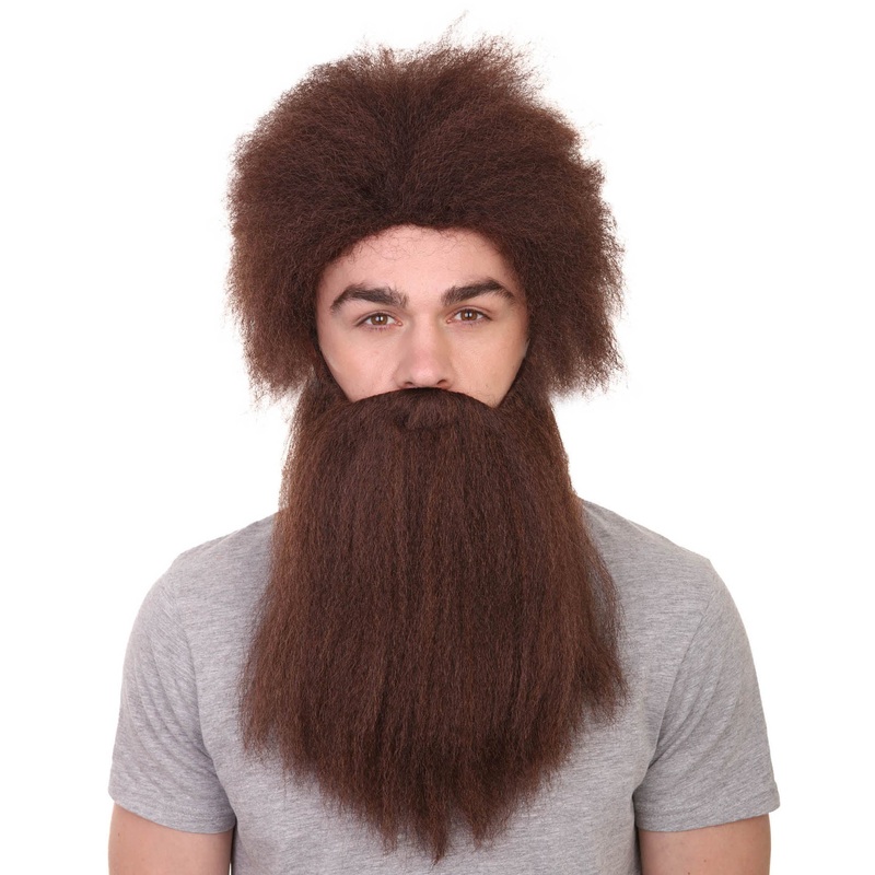 Caveman Mens Wig and Beard Set Collection | Stone Age Fancy Halloween Wig | Premium Breathable Capless Cap