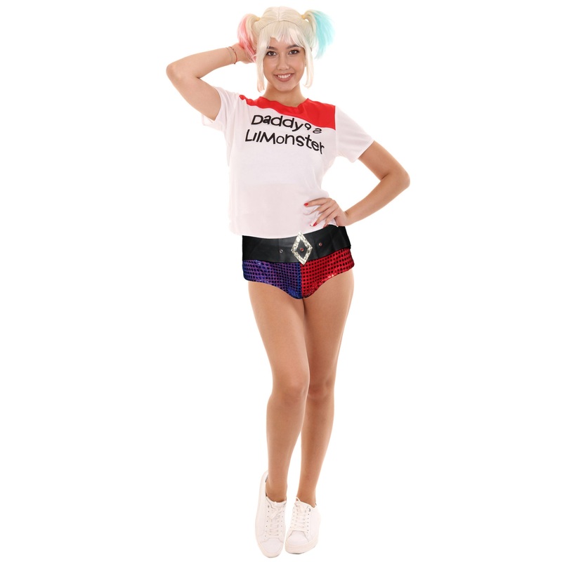 Women's Harley Quin Girl Costume | White, Red & Blue Fancy Costume